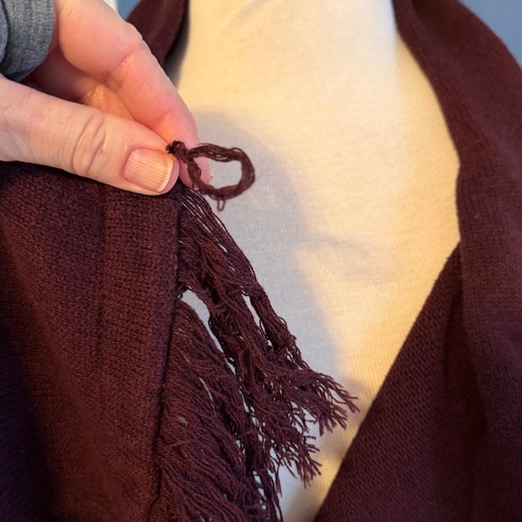 CAbi Port Fringe Wrap Cardigan Sweater Burgundy Gray - Size S - Picture 5 of 10